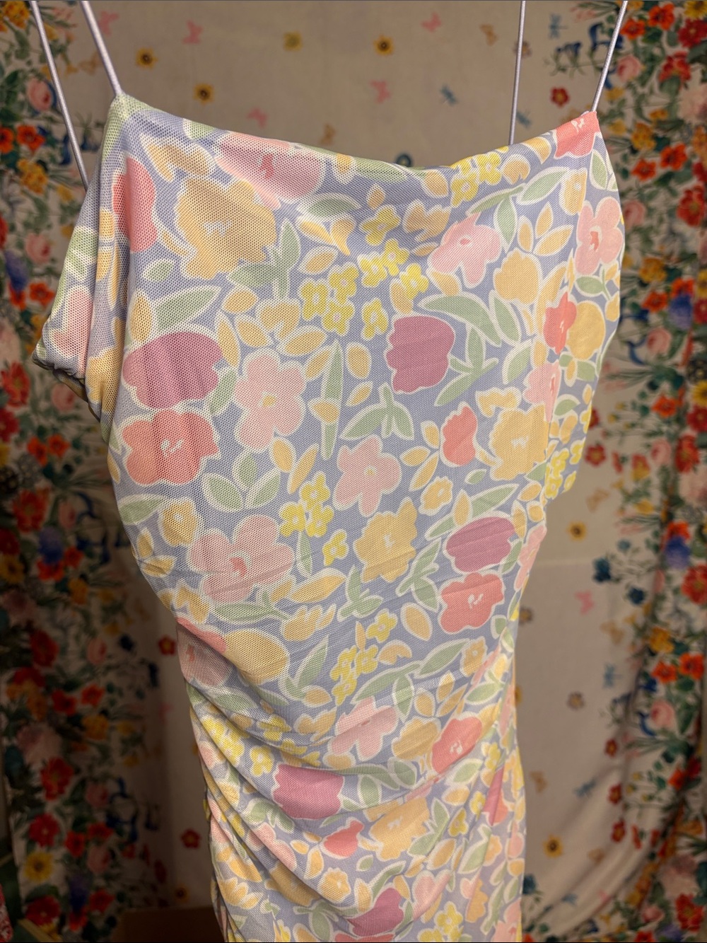 Princess Polly Pastel Floral Ruched Slip Dress in Lavender, Yellow, Pink